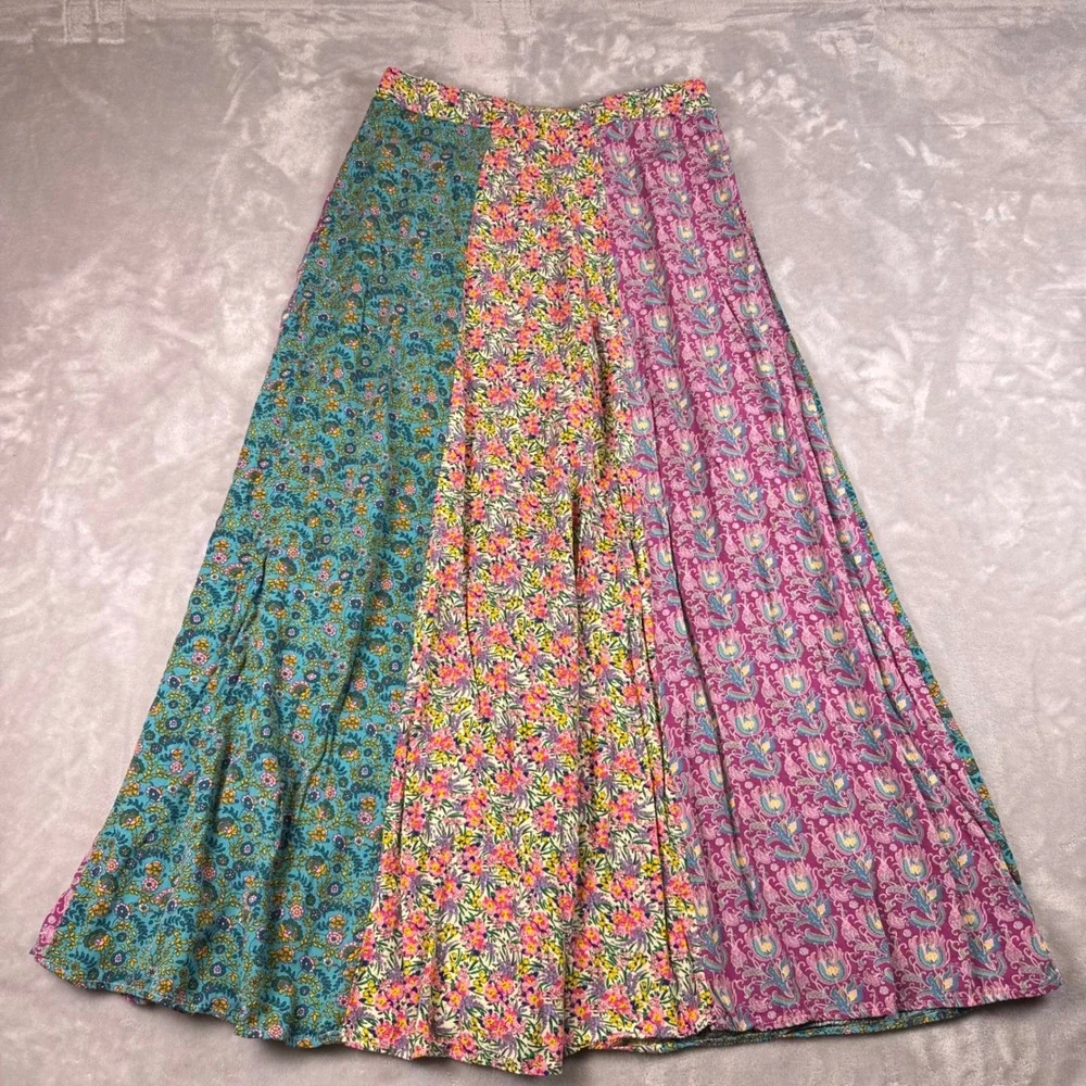 Natural Life Floral Patchwork Maxi Skirt Womens Medium Multicolor Boho Rayon